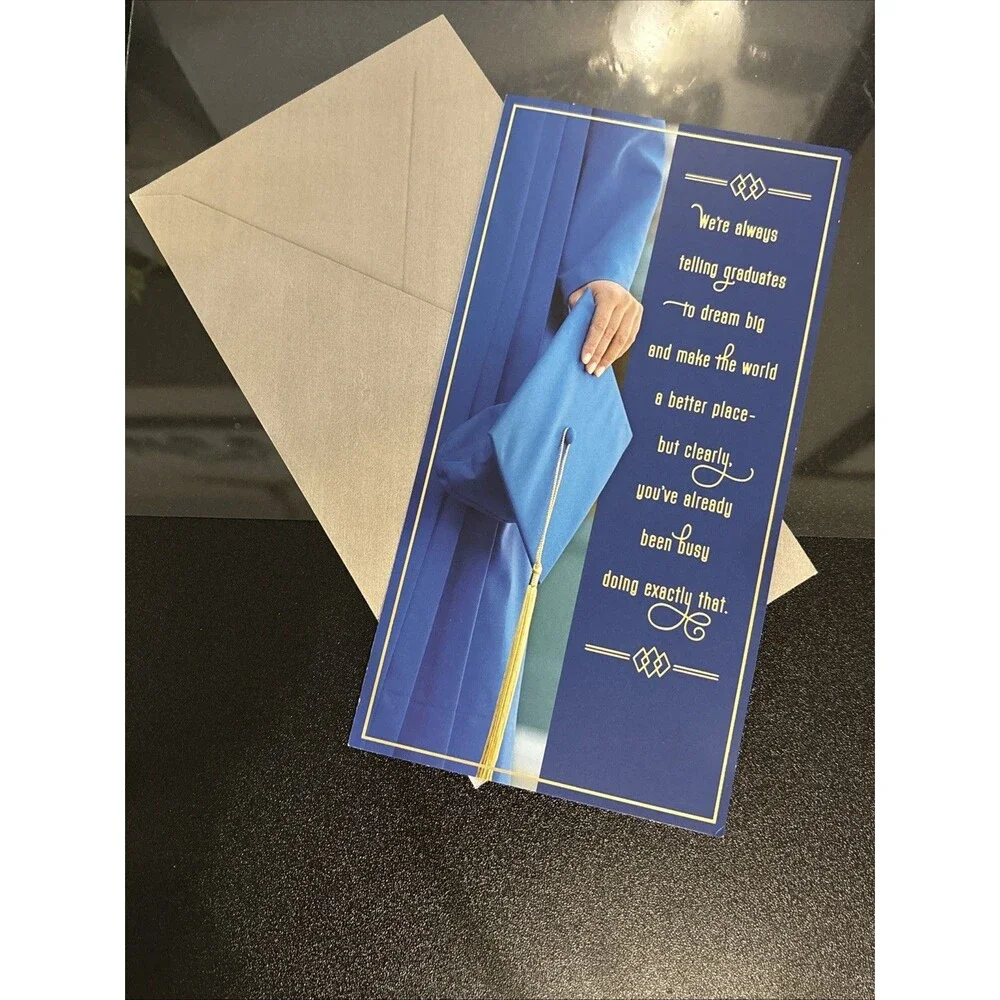 Hallmark Expressions Graduation Card - Blue Gown & Gold Tassel - Money Holder